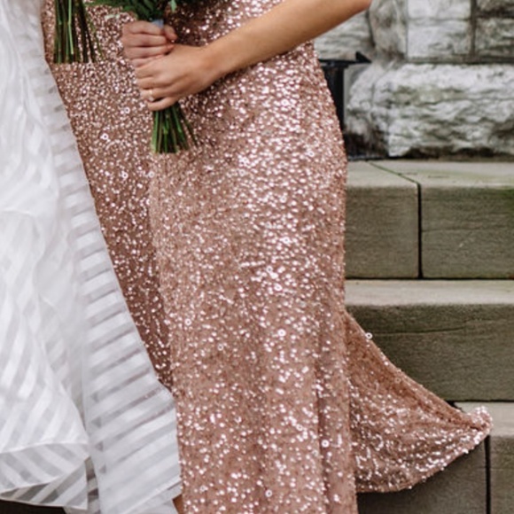 Sleeveless Sequin High-Low Gown in Rose Gold - Picture 4 of 5